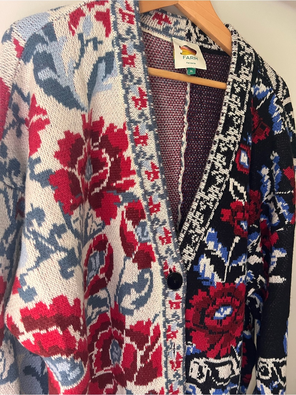 Farm Rio Valentina black mixed floral knit v neck cardigan sz XL - Picture 4 of 6